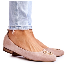 Női velúr balerinák Nicole 2746 bézs díszítéssel