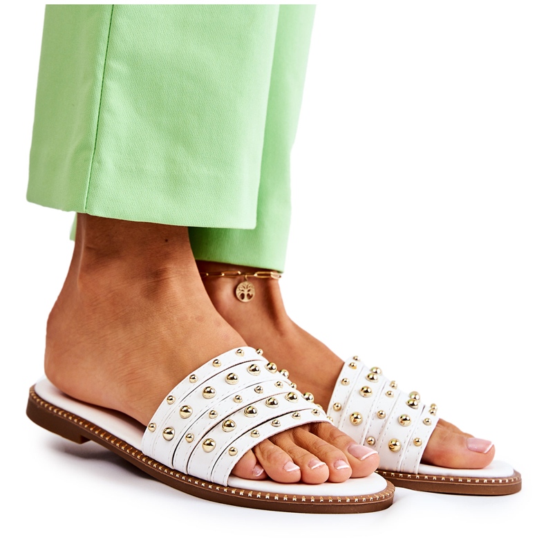 S.Barski Női bőr papucs fehér Brien díszítéssel