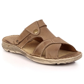 Barna bőr férfi EKO papucs bézs