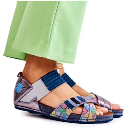 Bőr szandál bordás Maciejka 03375 kék