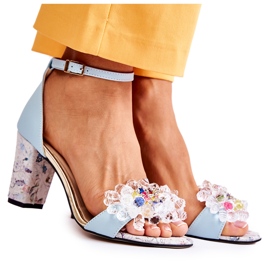 PA2 Bőr Szandál Egy Bár Kék Velinda Kristályokkal