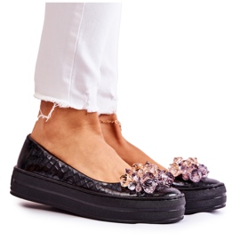 PA2 Bőr balerinák az emelvényen, fekete beriette-dísszel