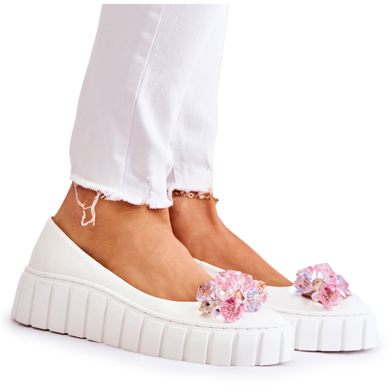 PA2 Bőr Balerinák Egy Platformon Színes Fehér Ladette Dekorációval