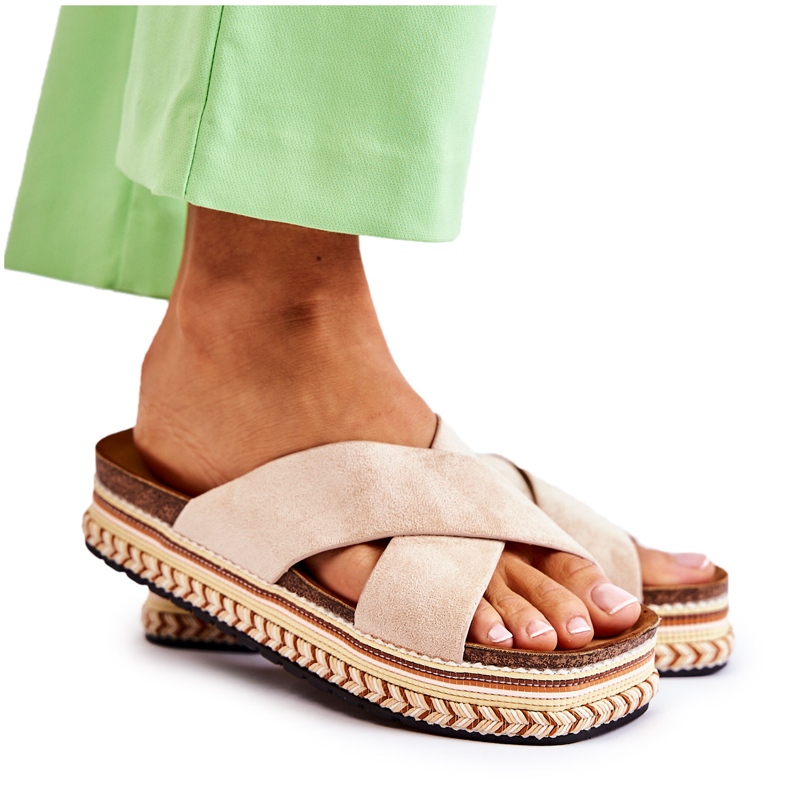 PG1 Női Velúr papucs Bézs Jossie Platformon