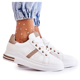 FK2 Női sportcipő, kötött fehér Otylia aranysárga