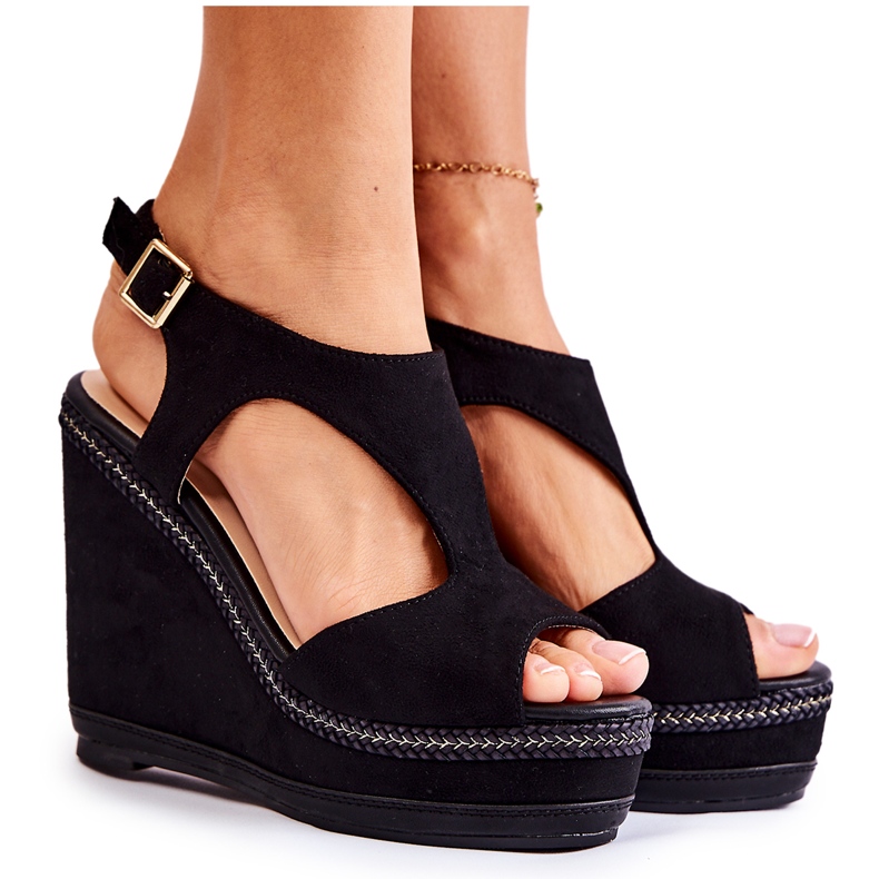 PG1 Klasszikus Suede Wedge Sandals Black Lysette fekete