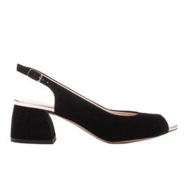 Marco Shoes Fekete velúr szandál stabil sarokkal