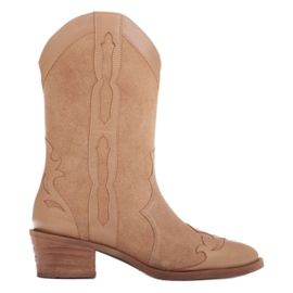 Marco Shoes Természetes velúr csizma bőr elemekkel bézs