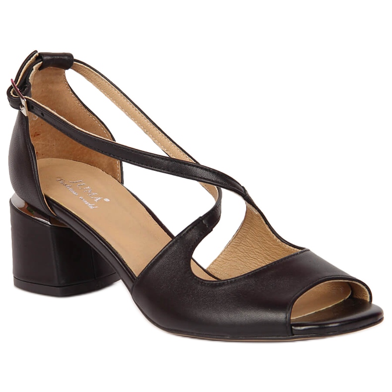 Fekete bőr női szandál Juma magassarkúval