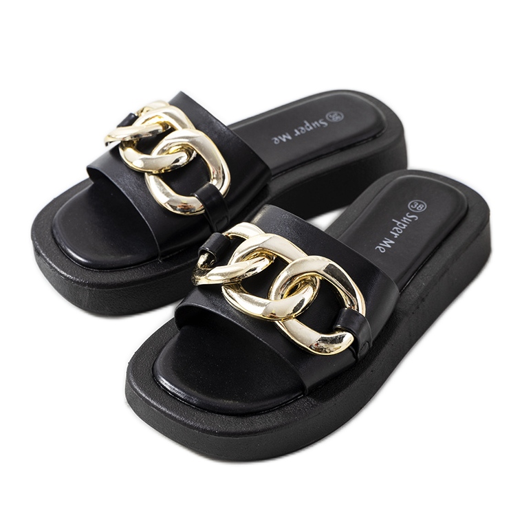 Fekete papucs Bragg lánccal