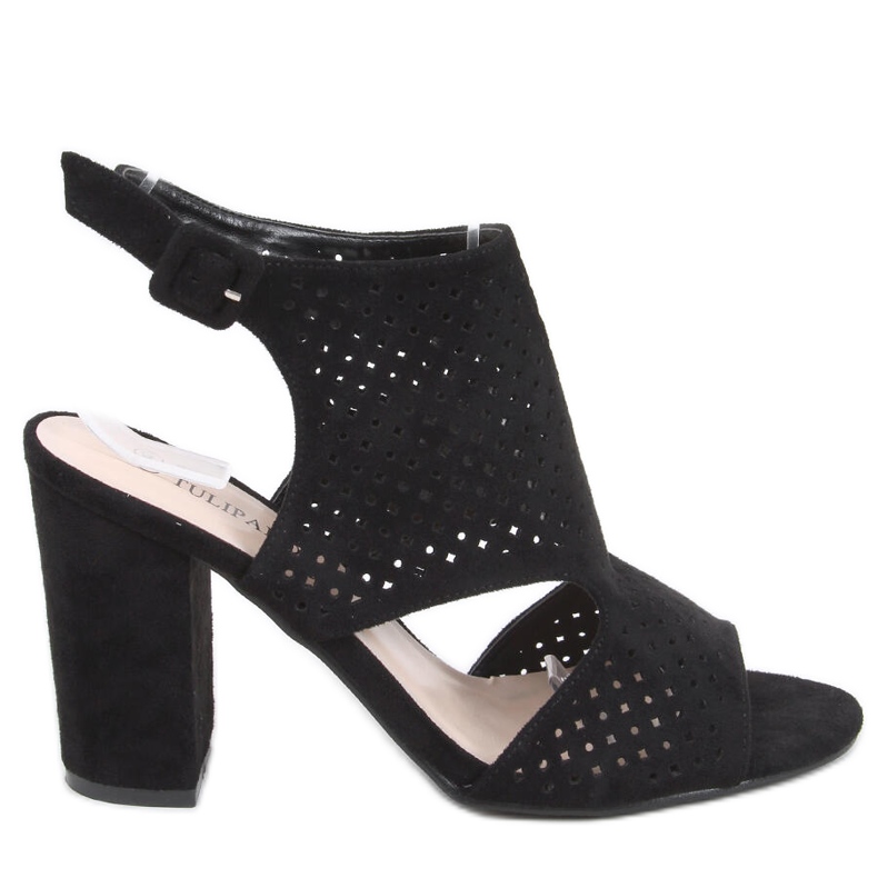 Guala fekete magas sarkú áttört szandál