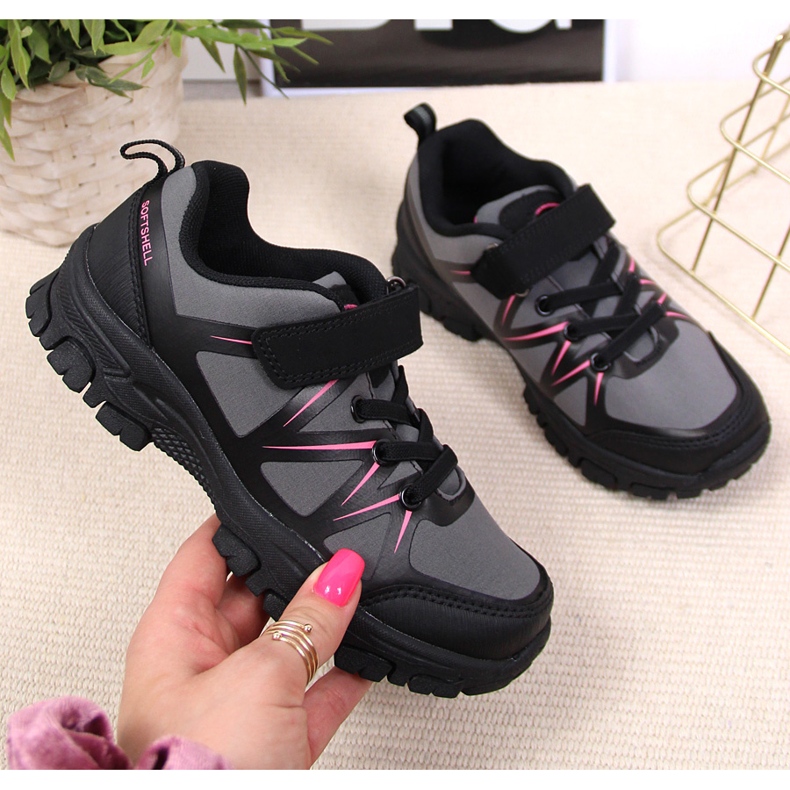 American Club Vízálló túracipő gyerekeknek tépőzáras szürke amerikai klubbal fekete