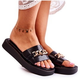 S.Barski Divatos fekete Megosa papucs lánccal S.Barski Divatos fekete Megosa papucs lánccal