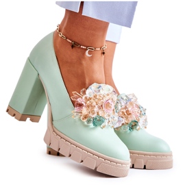 PA2 Elegáns szivattyúk sima zöld katerine-dísszel