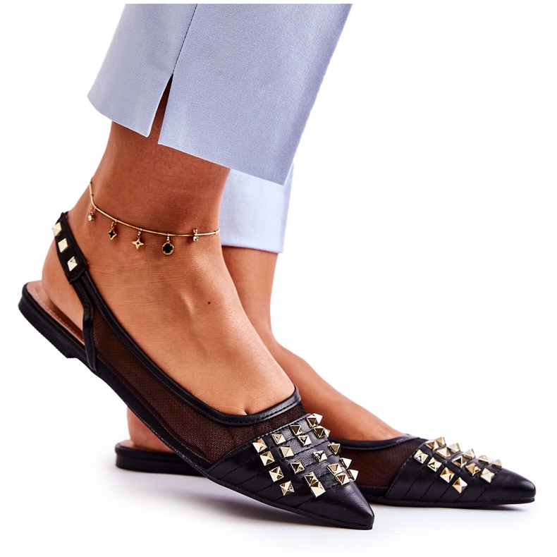 PG1 Női balerinák szegecsekkel, fekete Kinley