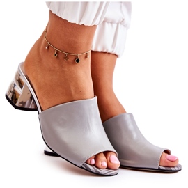 PA2 Bőr női papucs a sarkon, szürke Perry