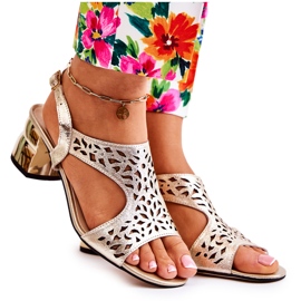 PA2 Bőr áttört szandál magassarkúban Golden Salvio aranysárga