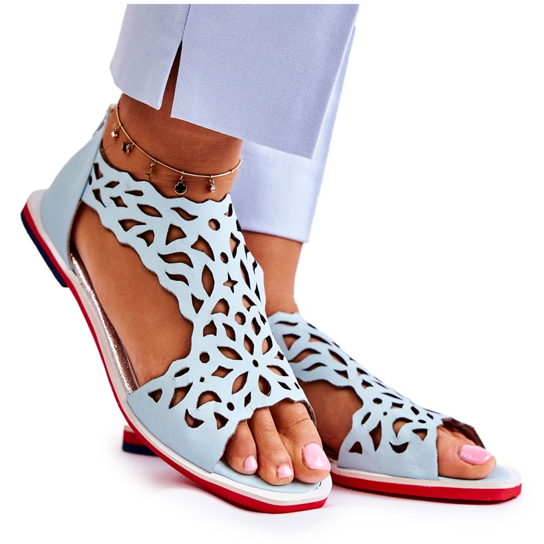 PA2 Bőr könnyű áttört szandál Világoskék Alima