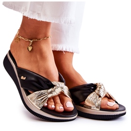 PE1 Kényelmes bőr női papucs fekete és arany Neyla aranysárga