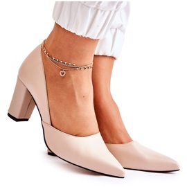 PA2 Divatos Bőr Pumpák Egy Bar Bézs Érzelem