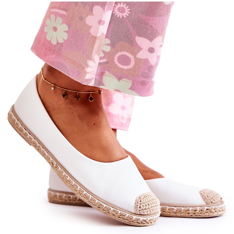 Klasszikus női fehér bőr Espadrilles Calabria bézs