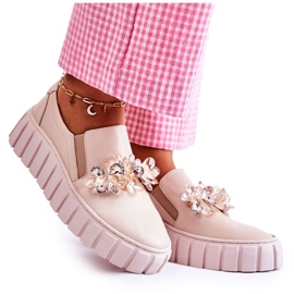 PA2 Bézs Mirana díszítésű női bőr tornacipő