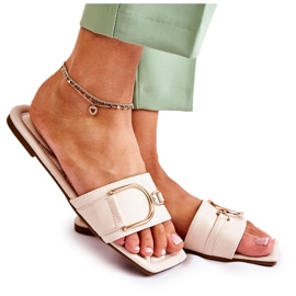 PG2 Klasszikus női bőr papucs bézs Shilla díszítéssel aranysárga