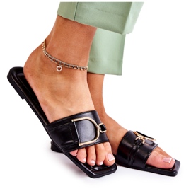 PG2 Klasszikus női bőr papucs fekete Shilla díszítéssel