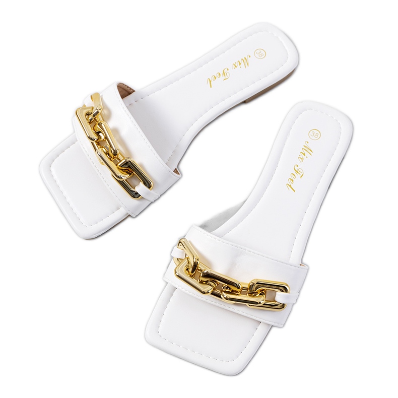 Fehér elegáns papucs Cherell lánccal