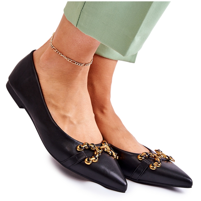 WS1 Spitz női balerinák, fekete Carlos-dísszel