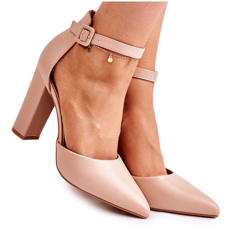 WS1 Bőr Pumpák Egy Magas Posta Bézs Salira