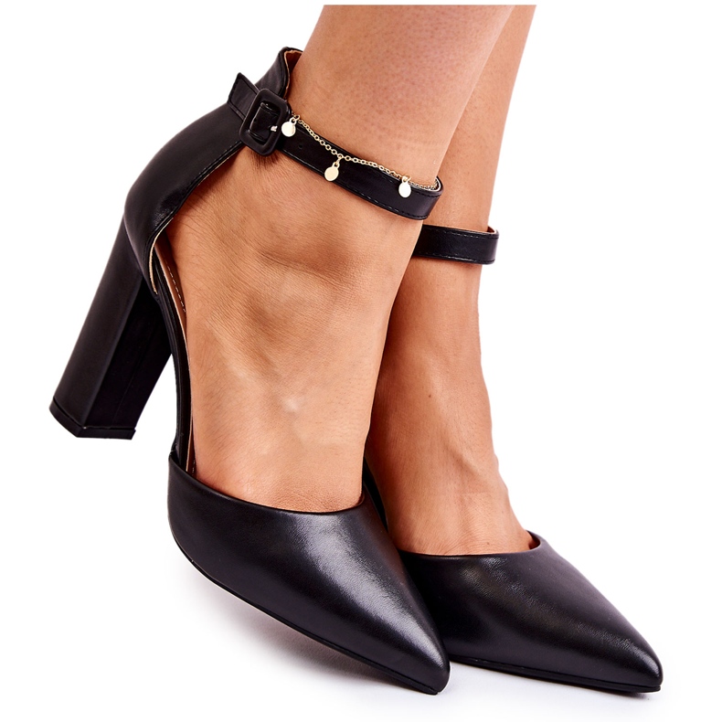 WS1 Bőr Pumpák Egy Magas Sarkú Fekete Salira