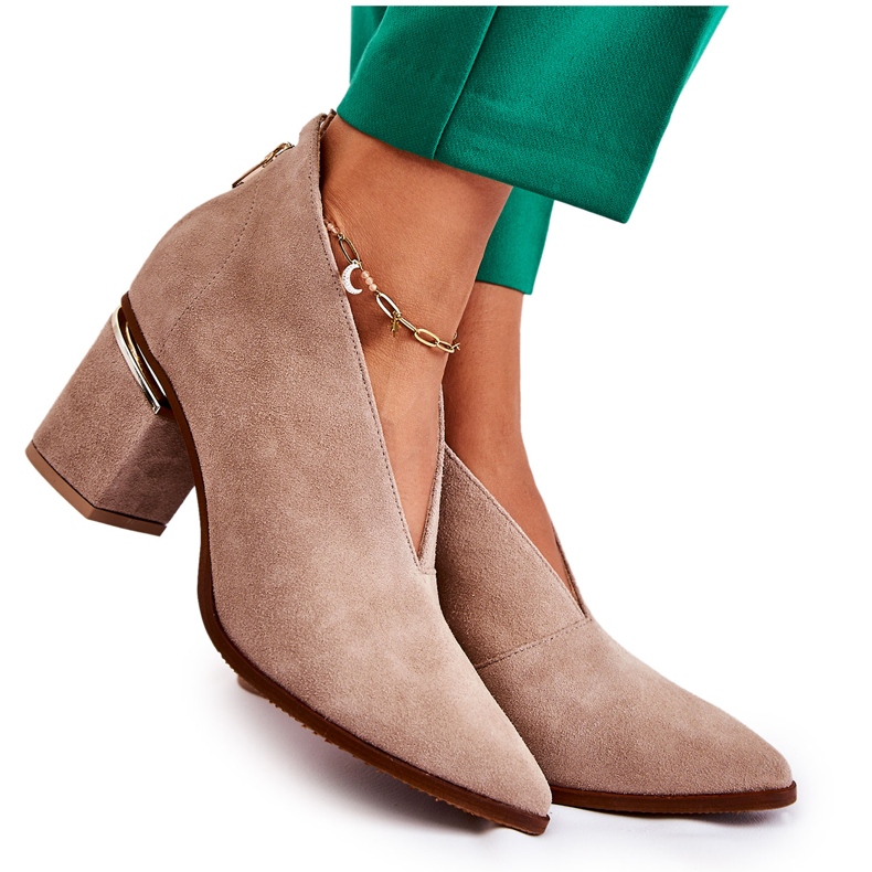 Bőr csizma magas sarkú Laura Messi világos bézs 2344