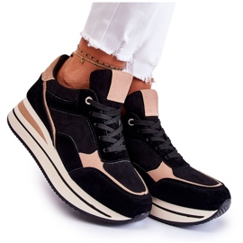 PS1 Női velúr sportcipő, fekete és bézs Elise