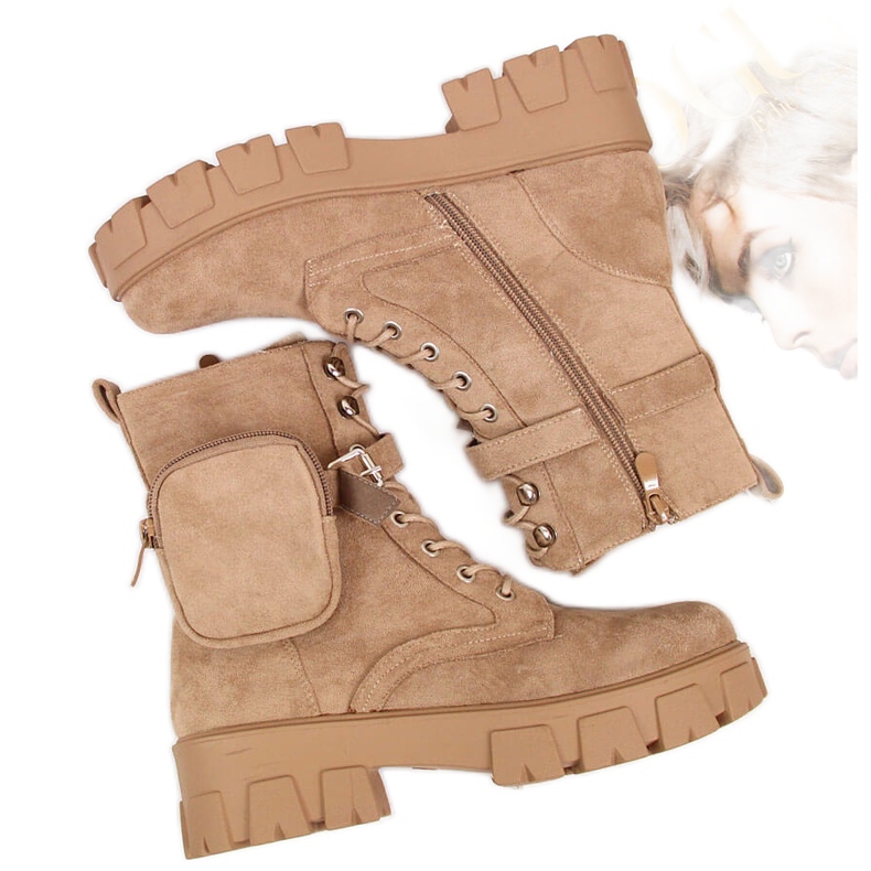 Zsebes női platformcsizma, bézs Vinceza