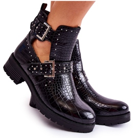 PG1 Női bokacsizma kivágásokkal, fekete Santhana