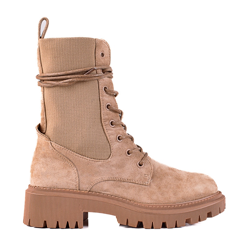 SHELOVET Bézs velúr fűzős munkások barna