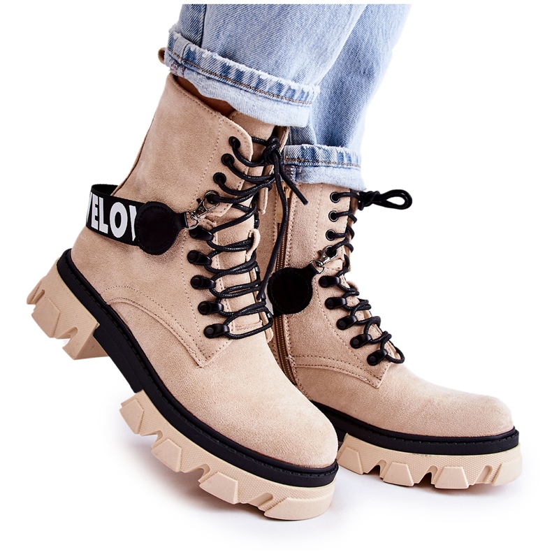 PS1 Velúr magas csizma bézs Danity melegítéssel barna