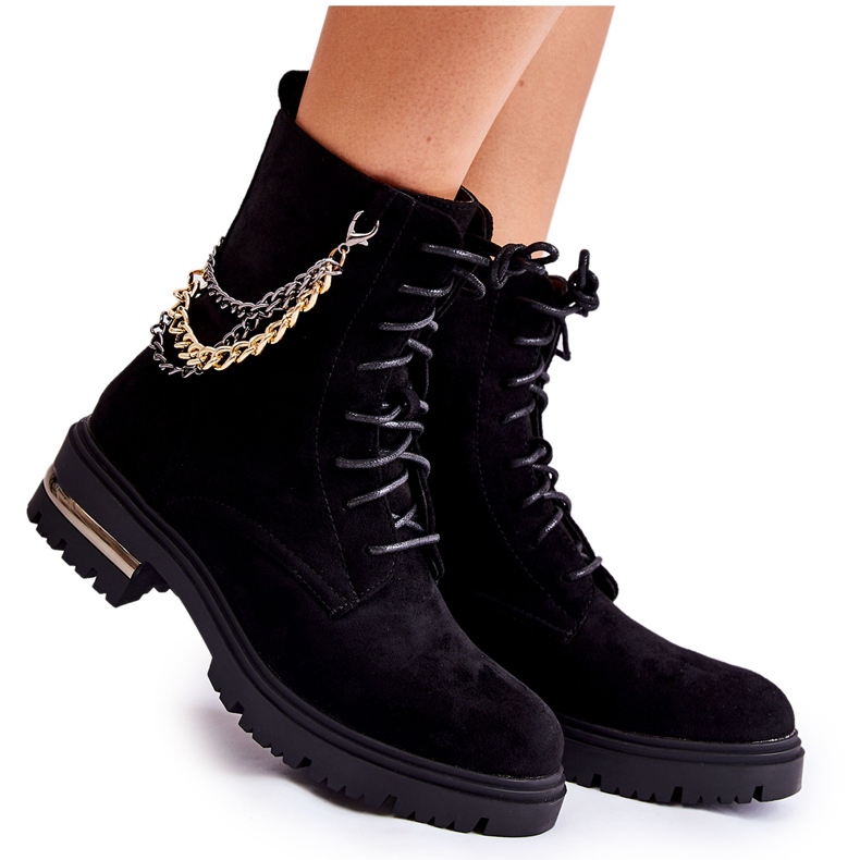 Fekete Sorita Velúr Meleg csizma lánccal