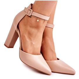 WS1 Bőr Pumpák Egy Magas Posta Bézs Salira