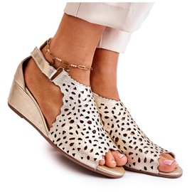 PA2 Bőr áttört szandál Wedge Gold Sellena aranysárga