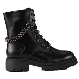 Fekete női táskák Shelovet lánccal, vastag platformon