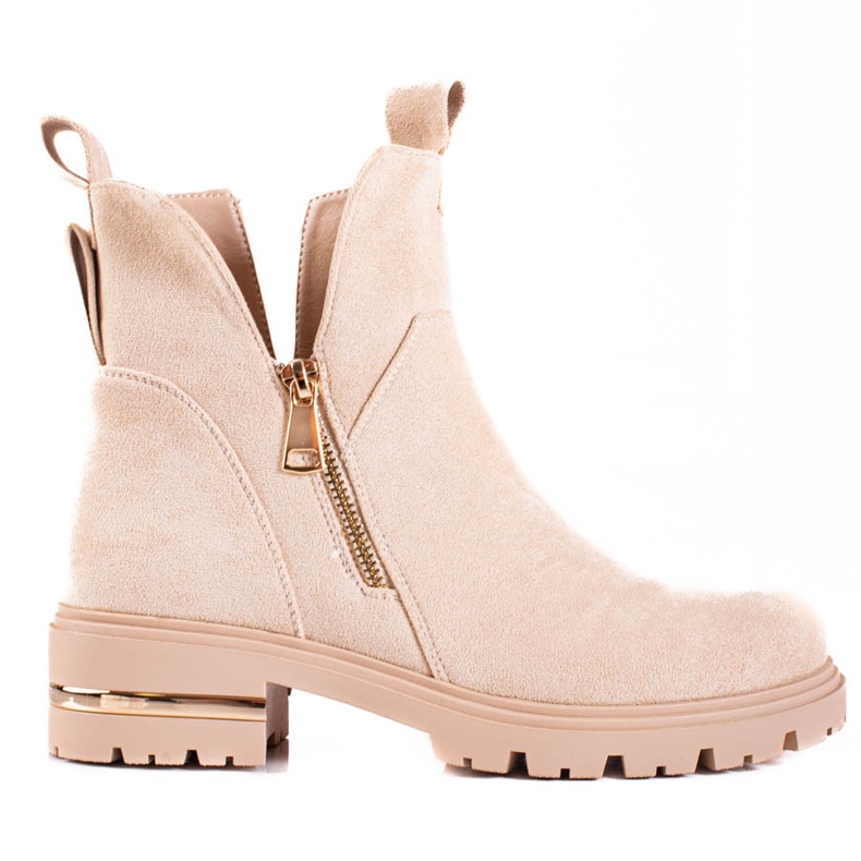 Shelovet női alacsony csizma arany cipzárral, bézs