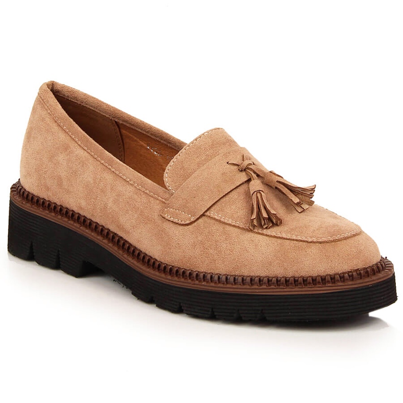 Női velúr cipők bézs Vinceza rojtokkal