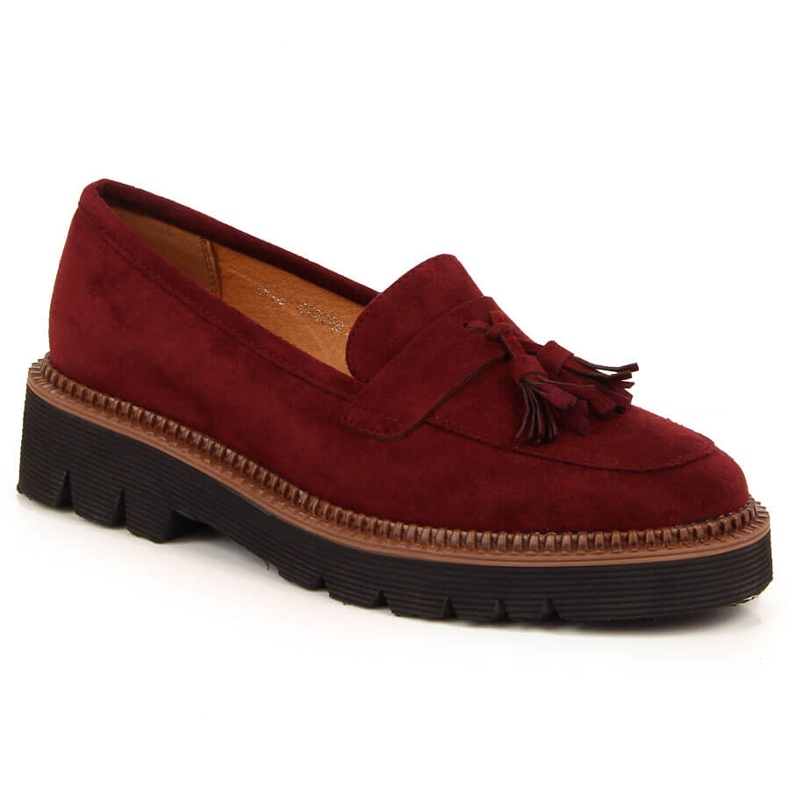 Női velúr cipők bordó Vinceza rojtokkal piros