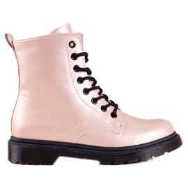 Bézs színű, fűzős, fémes fényű női Shelovet csizma