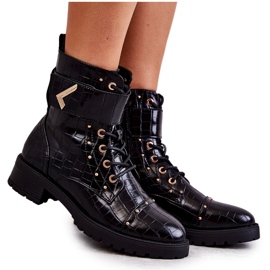 PG1 Meleg Eco-Leather Snake Boots Black Colira fekete