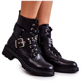 PG1 Fekete Lanelly Eco-bőr csizma övvel és szegecsekkel