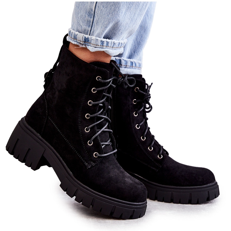 PG1 Női velúr meleg csizma cipzárral, fekete Emilien