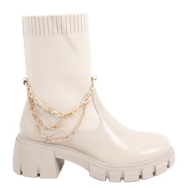 Grace Beige zokni felsőrésszel rendelkező csizma bézs